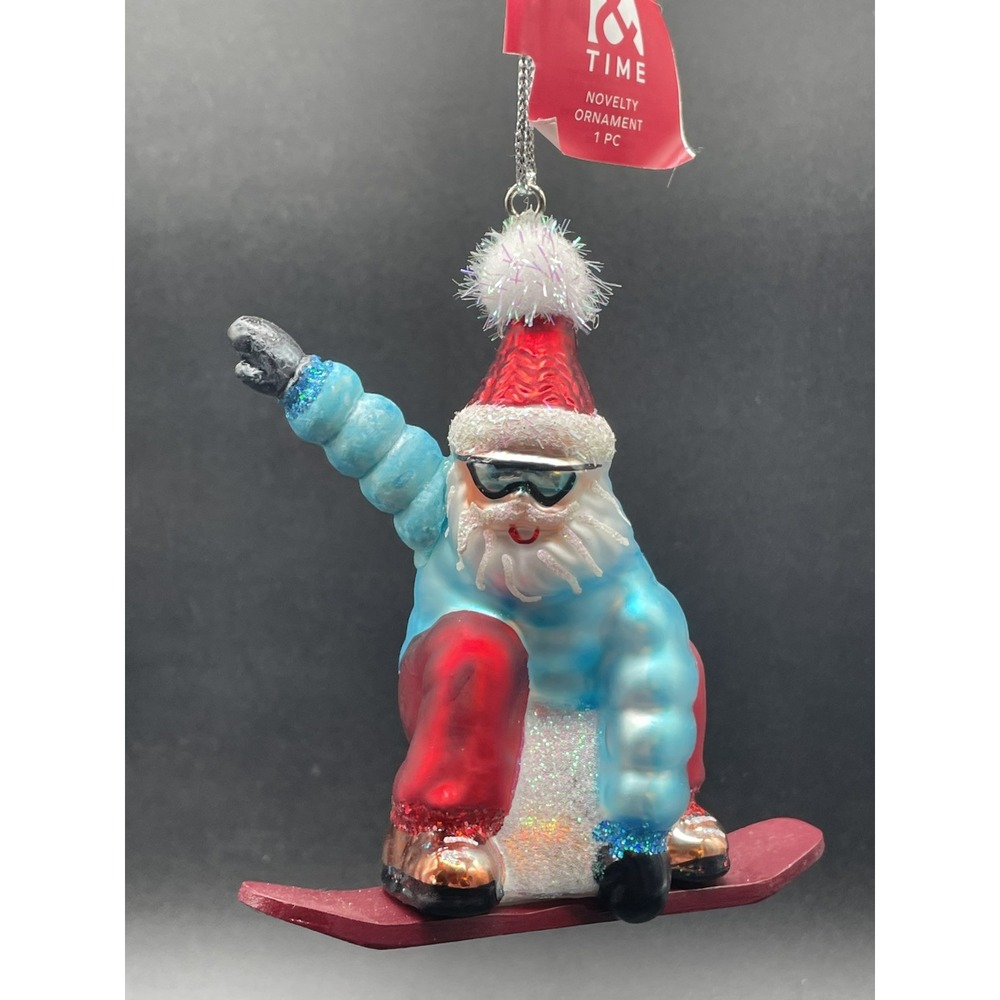 2024 Place & Time SNOWBOARDING SANTA Glass Ornament 4 1/4" - NWT discontinued